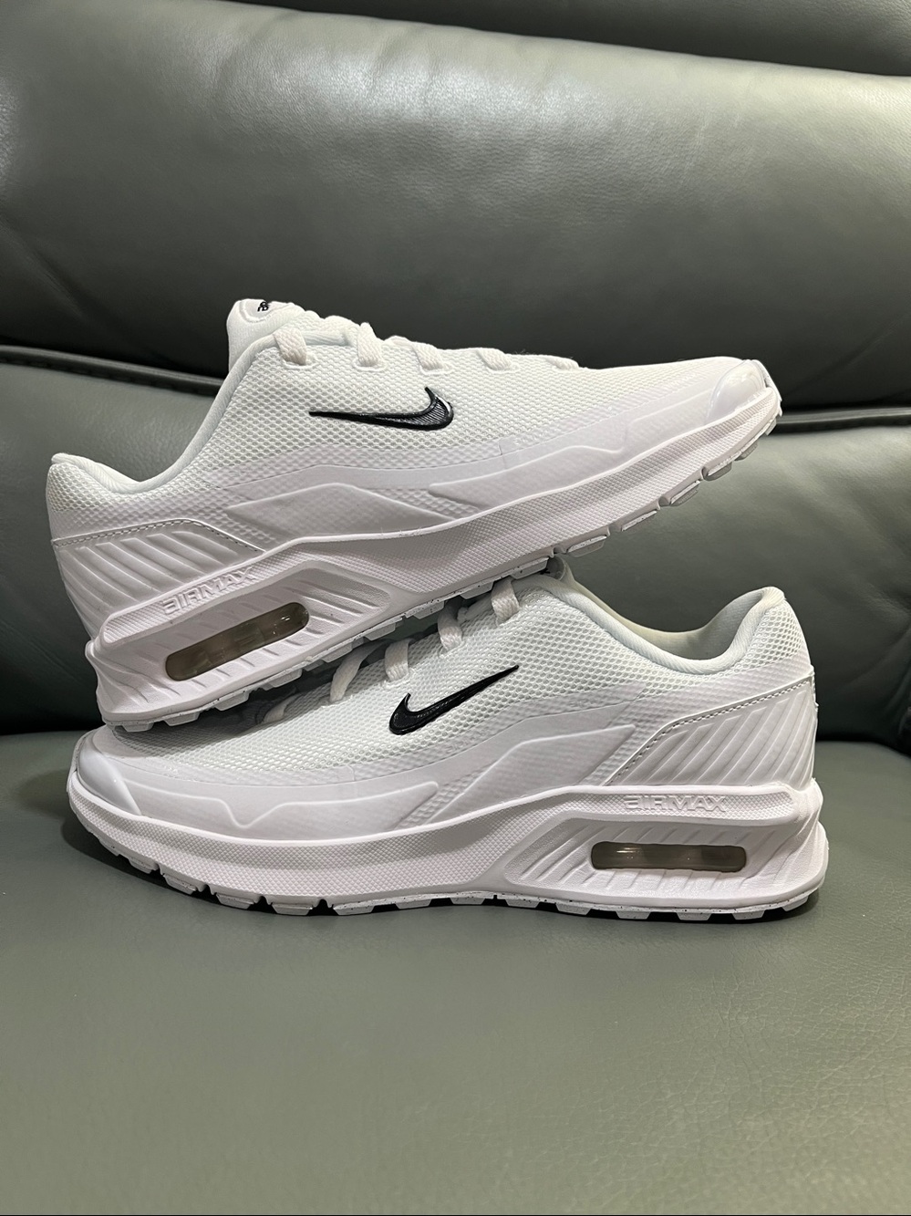 Nike Air Max woman’s White Sneakers with Black Swoosh Accent - Picture 2 of 5